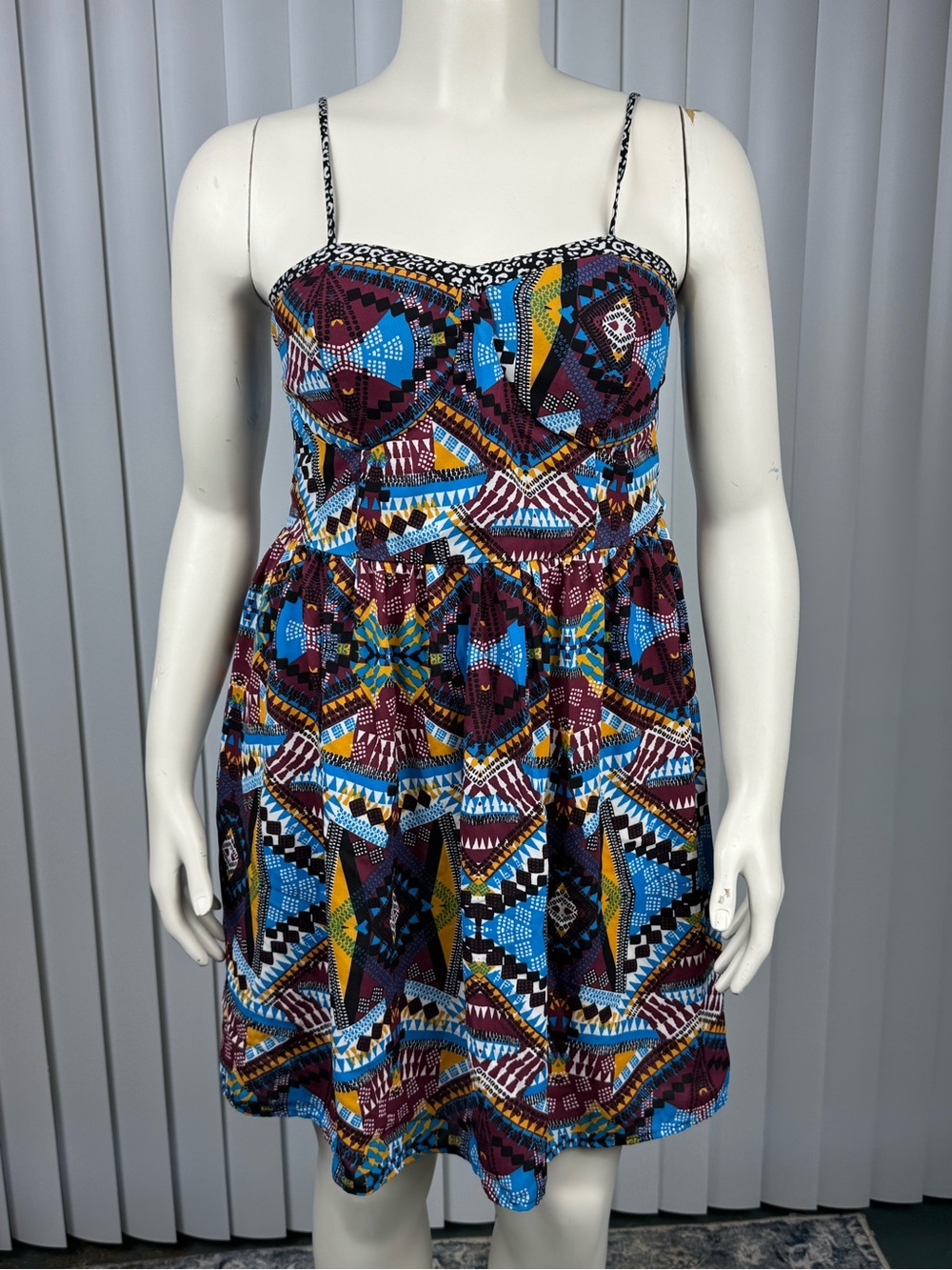 Xhilaration XL Boho Tribal Print Bustier Sundress Smocked Back